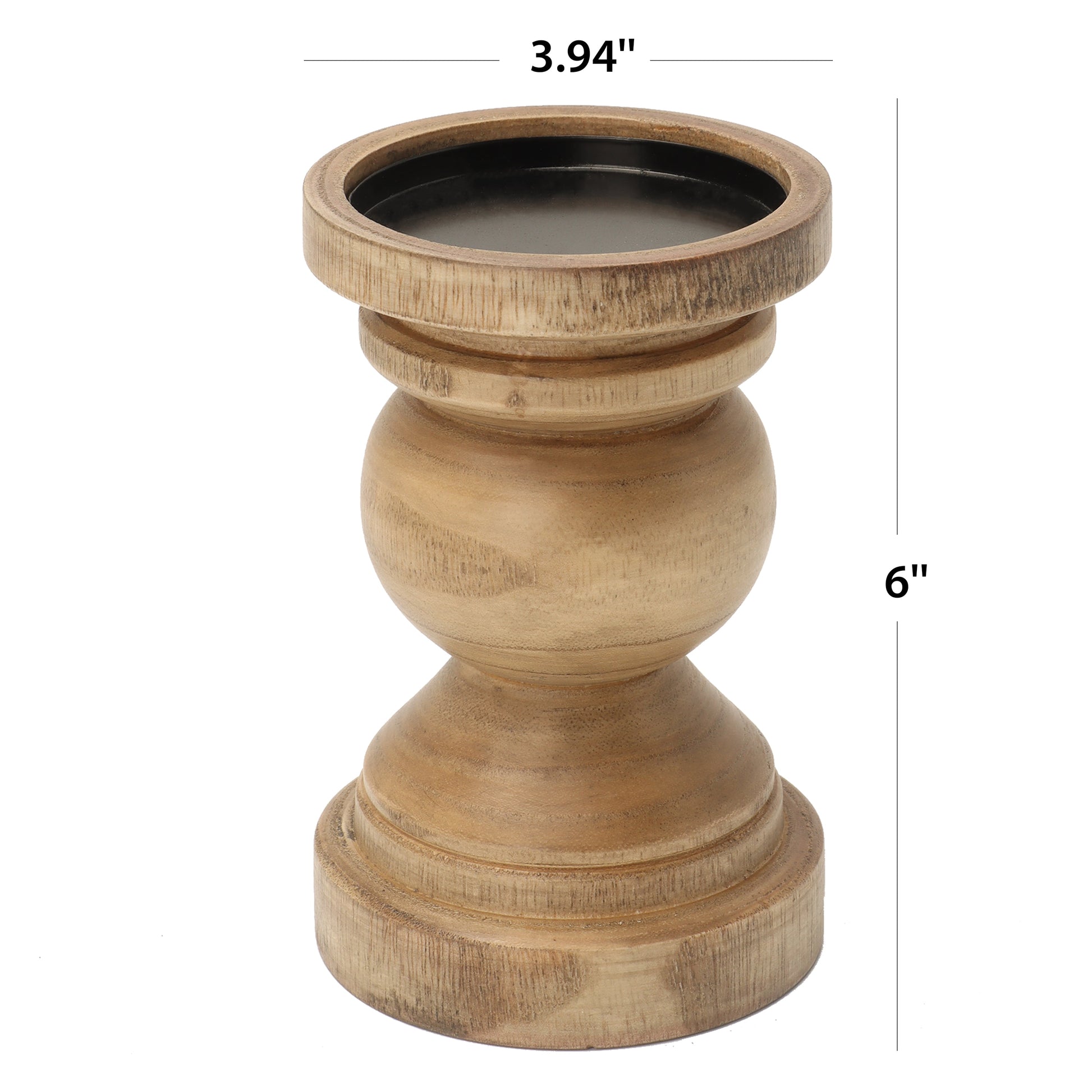 Decorative Wood Pillar Candleholder, Natural, 6"