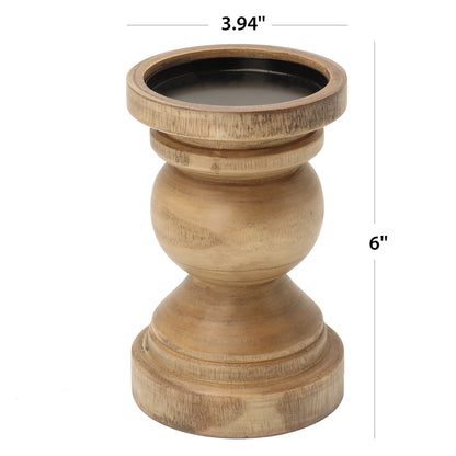 Decorative Wood Pillar Candleholder, Natural, 6"