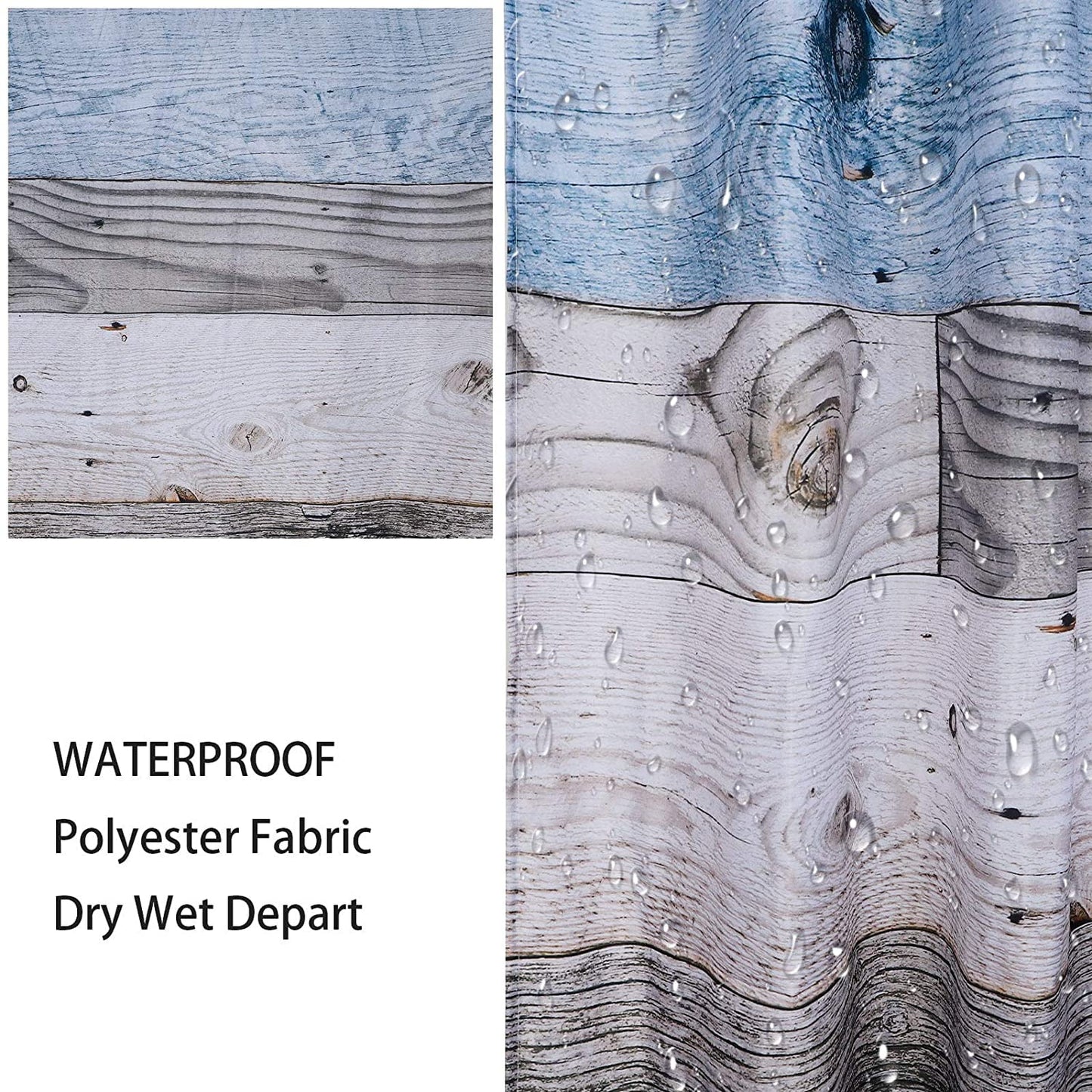 Rustic Shower Curtain,Blue Fabric Shower Curtain for Bathroom,Farmhouse Shower Curtain,Blue Grey Wood Barn Door Country Shower Curtain,60X71In
