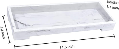 Vanity Toilet Tank Tray, White Elegant Marble Pattern Bathtub Organizer, Bathroom Collector for Small Things, Make-Up Desk, Resin Dresser Jewelry Tray - Medium Size
