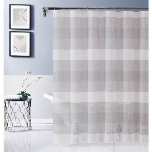 Chelsea 70 In. X 72 In. Linen Striped Shower Curtain in Silver