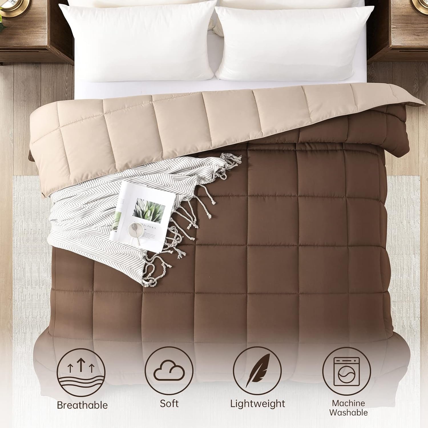 Twin Comforter Duvet Insert - Brown down Alternative Bed Comforter Twin Size, Lightweight Bedding Comforters Quilted Soft All Season Reversible Chocolate Brown/Beige