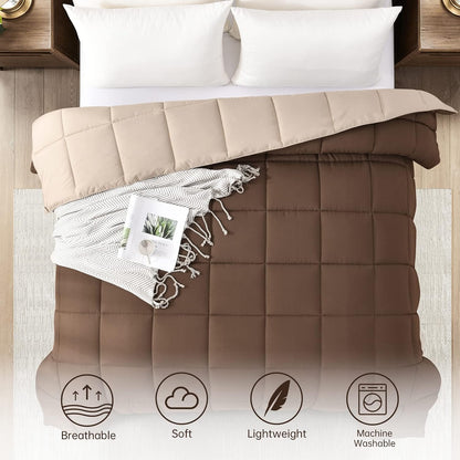 Twin Comforter Duvet Insert - Brown down Alternative Bed Comforter Twin Size, Lightweight Bedding Comforters Quilted Soft All Season Reversible Chocolate Brown/Beige