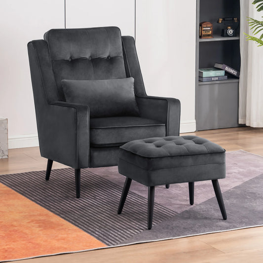 Modern Accent Club Arm Chair, Velvet Upholstered with Metal Legs 4278 (Dark Grey)