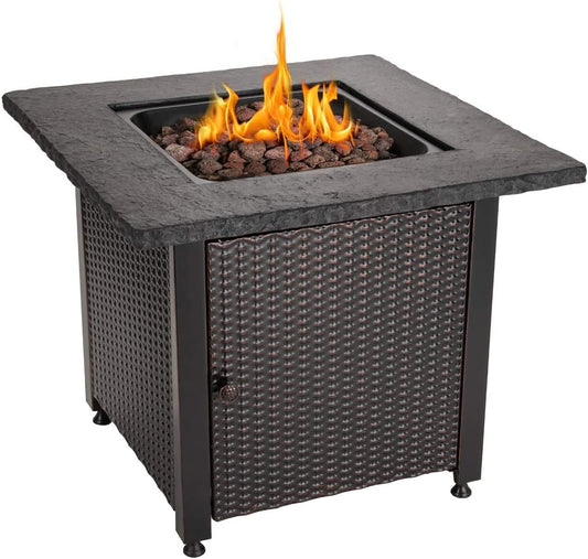 30" Outdoor Propane Gas Rock Top Fire Pit (Lava Rocks)