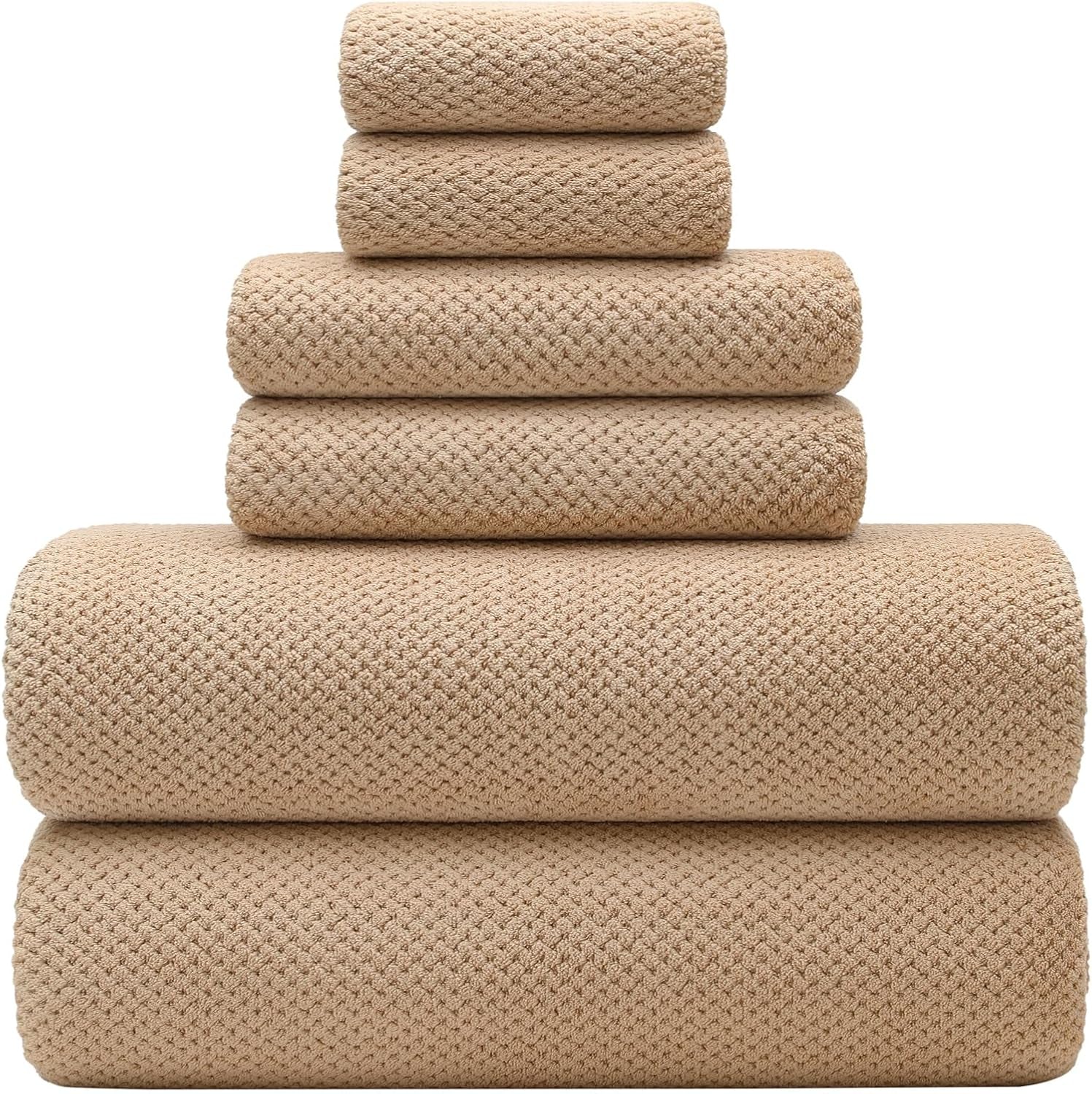 29X59 Inch Bath Towels Set of 6 Large, Super Soft Absorbent Lint Free Microfiber Towels for Bathroom 80% Polyester (Beige,6 Piece)