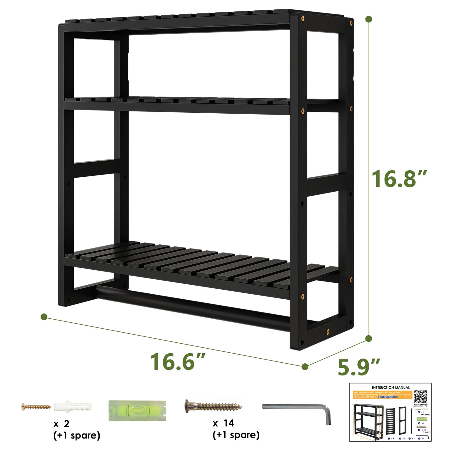 over the Toilet Storage Rack, 3 Tier Bathroom Organizer Shelf over Toilet, Freestanding Space Saver Toilet Stands Floating Shelves Wall Shelf Rustic Bamboo Shelves for Storage （Black）