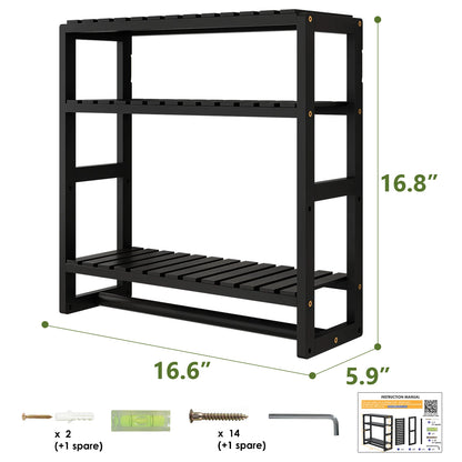 over the Toilet Storage Rack, 3 Tier Bathroom Organizer Shelf over Toilet, Freestanding Space Saver Toilet Stands Floating Shelves Wall Shelf Rustic Bamboo Shelves for Storage （Black）