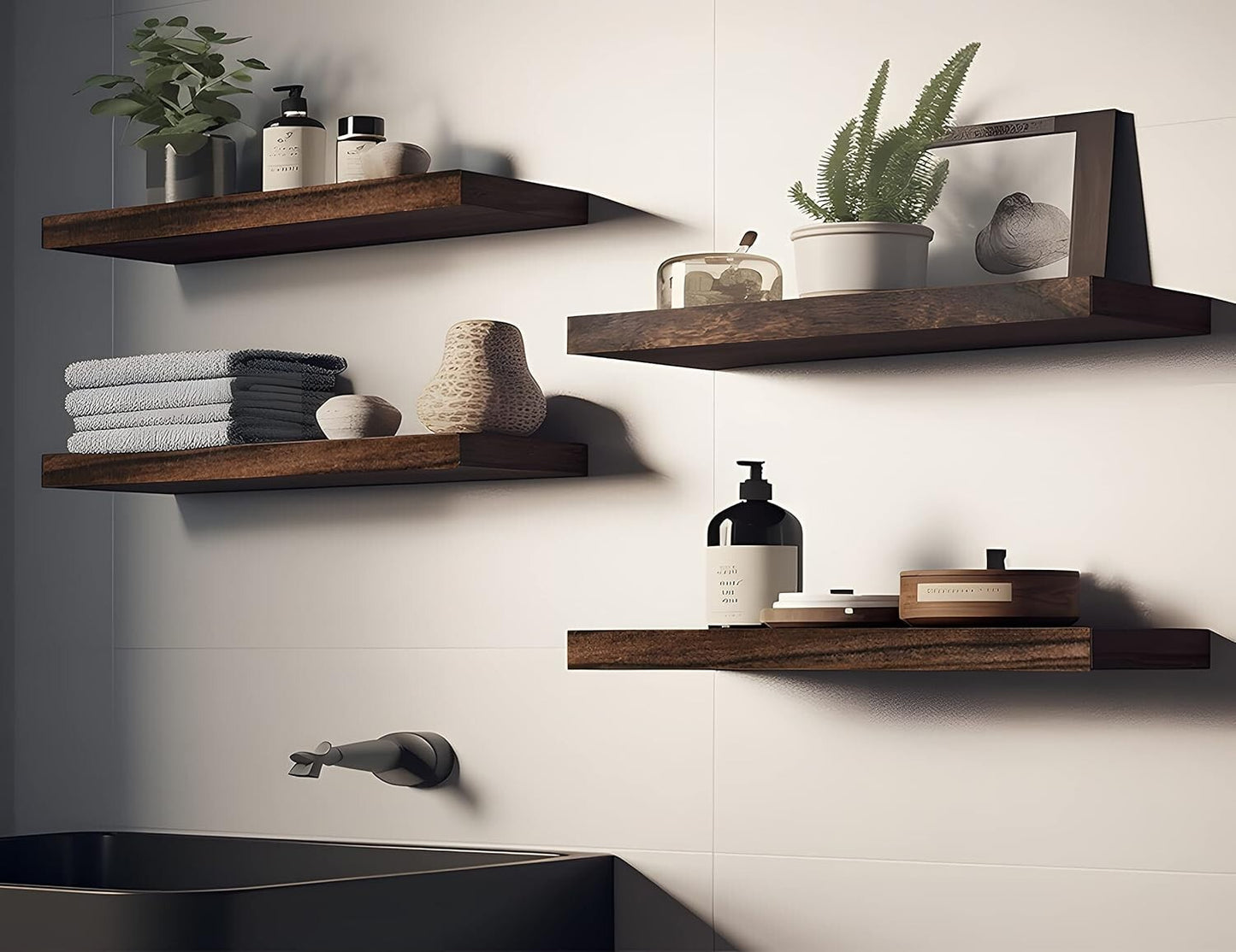 6 Pack Rustic Wood Floating Shelves for Wall Decor Farmhouse Shelf for Bedroom