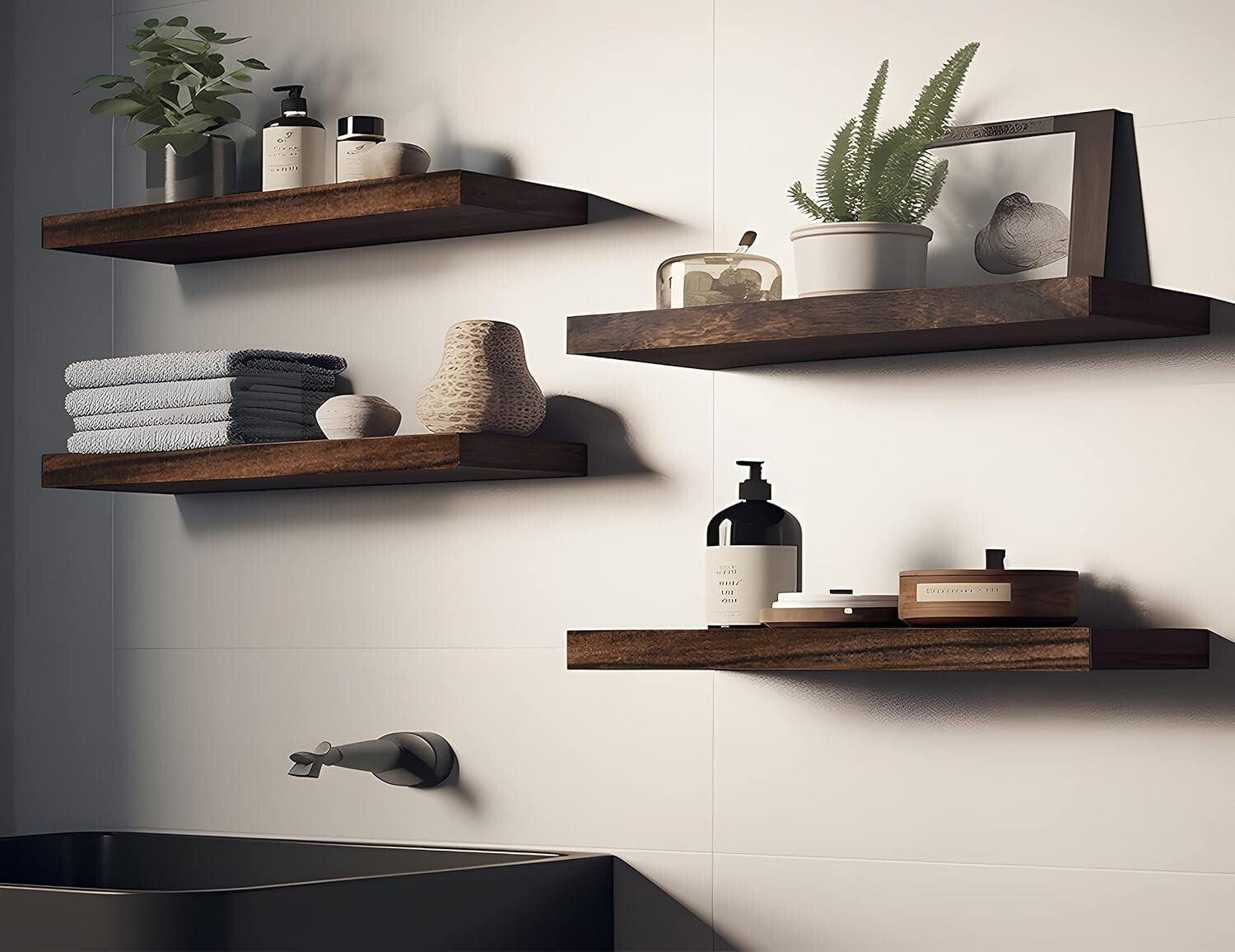 6 Pack Rustic Wood Floating Shelves for Wall Decor Farmhouse Shelf for Bedroom