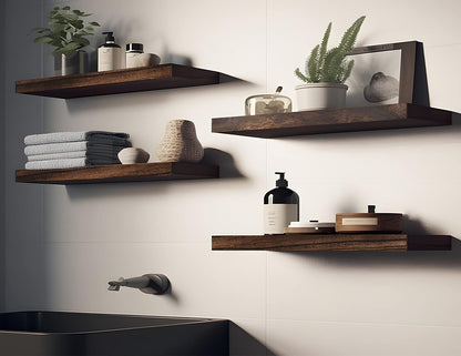 6 Pack Rustic Wood Floating Shelves for Wall Decor Farmhouse Shelf for Bedroom