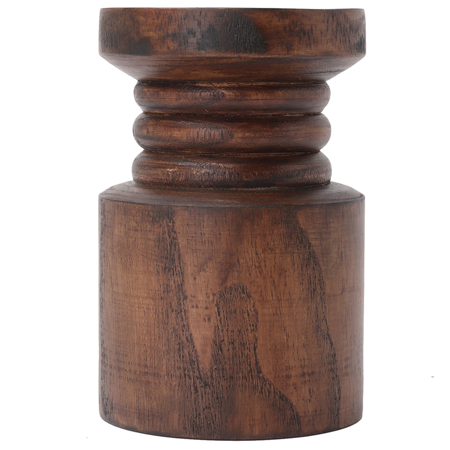 Decorative Wood Pillar Candleholder, Dark Brown, 6"