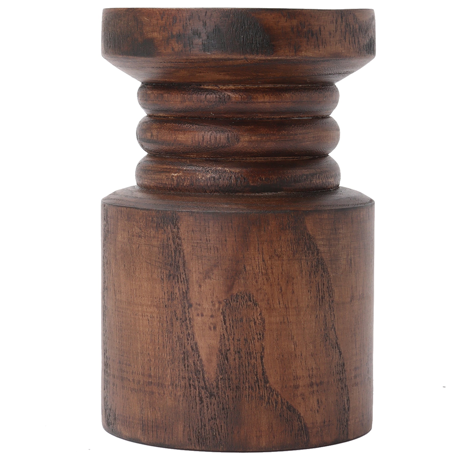 Decorative Wood Pillar Candleholder, Dark Brown, 6"
