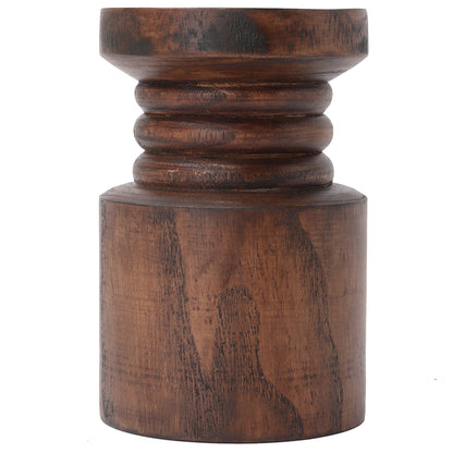 Decorative Wood Pillar Candleholder, Dark Brown, 6"