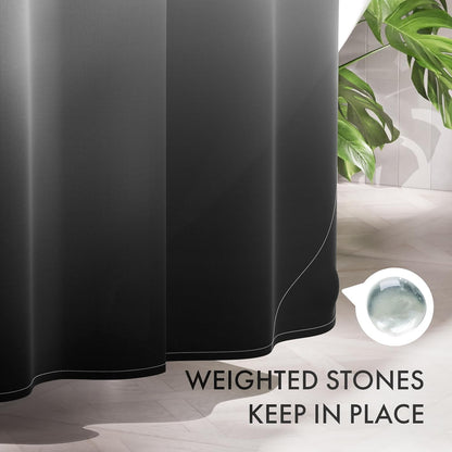 Shower Curtain, Cloth Ombre Black Shower Curtain Set with 12 Hooks, Washable Fabric Black and White Shower Curtain, Rustic Farmhouse Bathroom Shower Curtain, 72X72 Inches