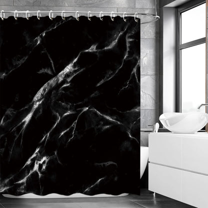 Black Marble Shower Curtain Set with 12 Hooks, Bathroom Decor, 72Wx72H