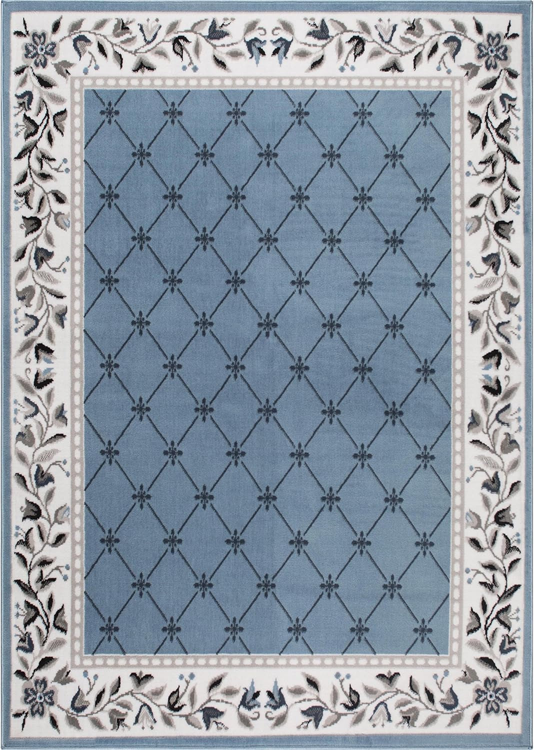 Premium Aydin Traditional Diamond Floral Area Rug, Blue/Ivory, 5'2"X7'4"