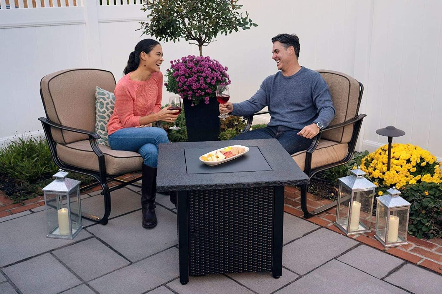 30" Outdoor Propane Gas Rock Top Fire Pit (Lava Rocks)