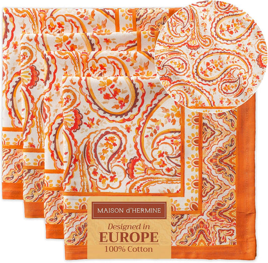 Cloth Napkins Set of 4 100% Cotton Everyday Reusable Square Napkins Cloth Washable, Dinner, Party, Wedding, Restaurant (Palatial Paisley, 20" X 20")