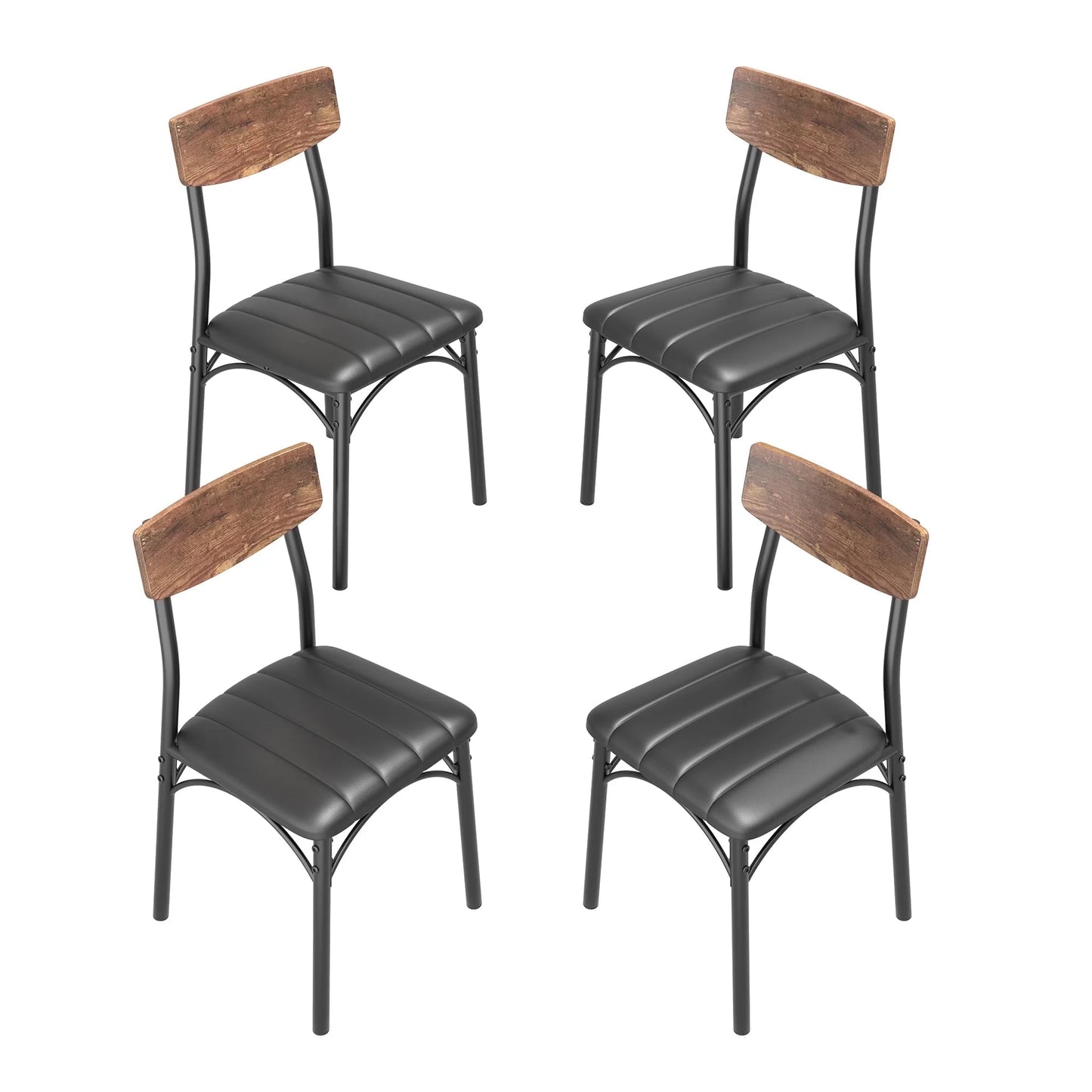 Dining Chair Set of 4, PU Leather Dining Room Chairs, Rustic Kitchen Armless Side Chair with Iron Legs, Walnut