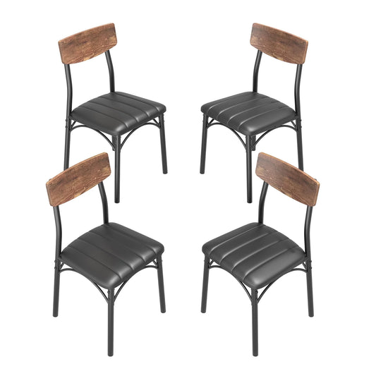 Dining Chair Set of 4, PU Leather Dining Room Chairs, Rustic Kitchen Armless Side Chair with Iron Legs, Walnut