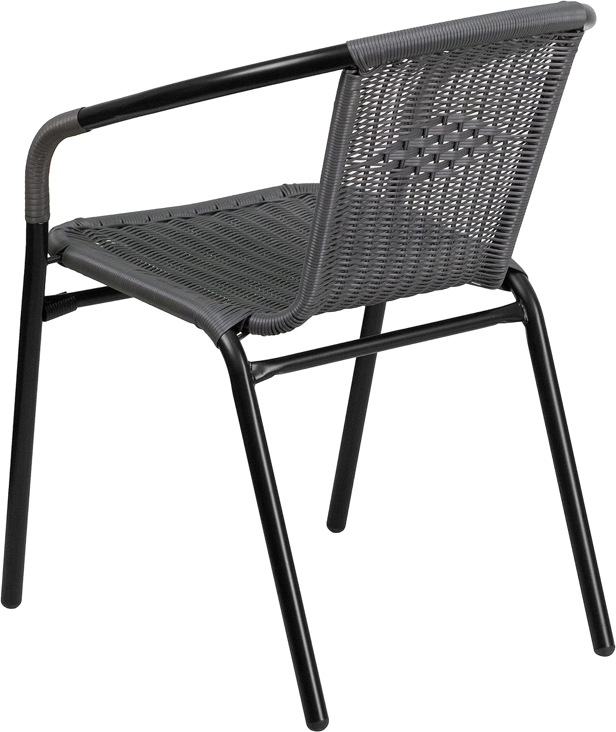 Set of 2 Modern Rattan Indoor/Outdoor Stack Chairs, Stacking Rattan Patio Chairs with Curved Back and Cross Bracing, Gray