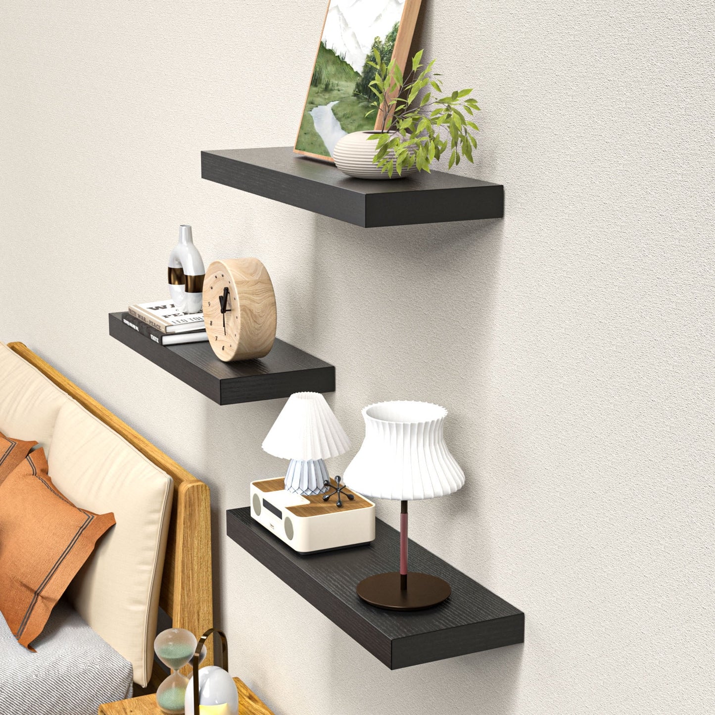 3 Sets 15 X 7" Wall Mounted Floating Shelves, Storage Shelves Perfect for Bedroom, Bathroom, Living Room and Kitchen Storage
