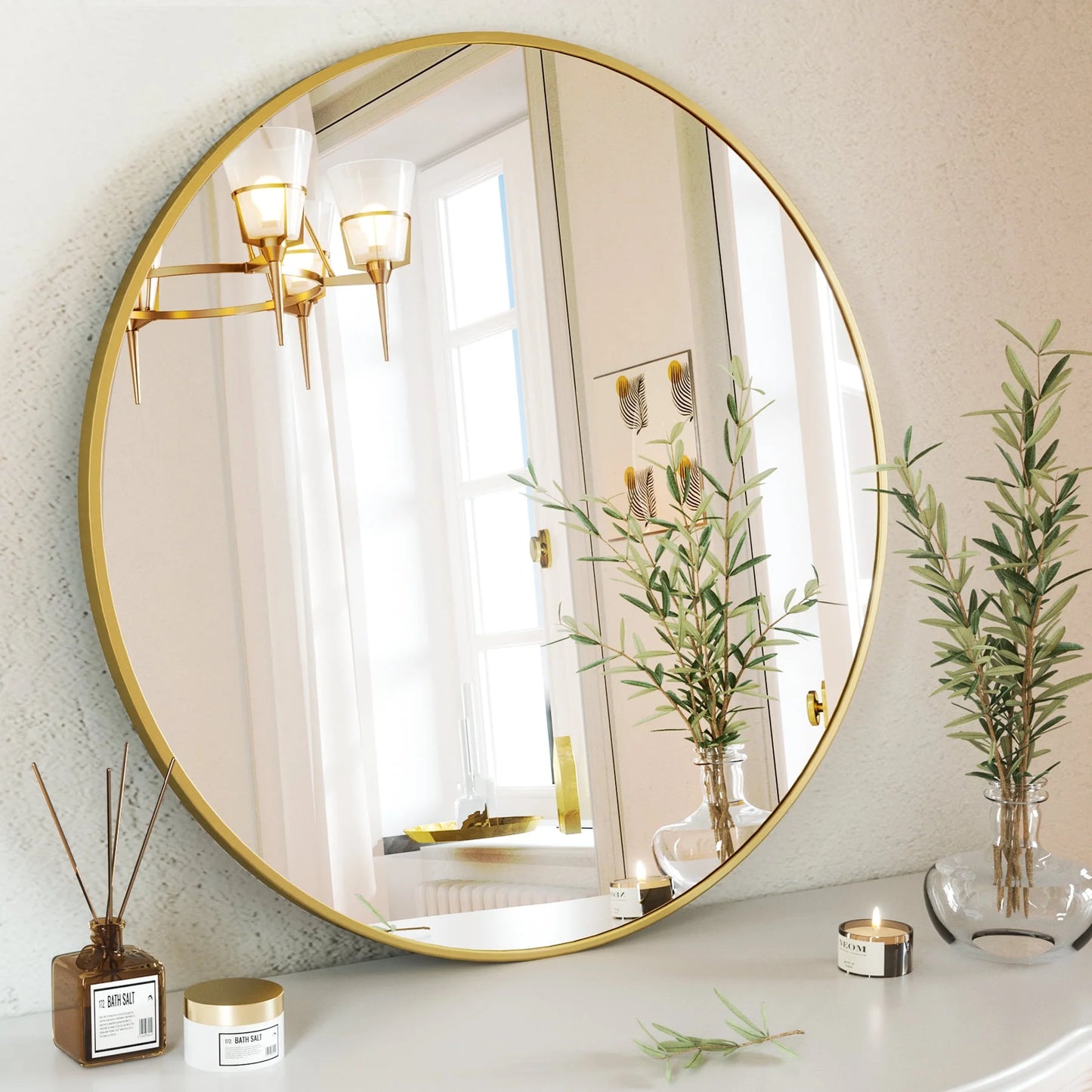 36" Wall Mirror Bathroom Mirror Wall Mounted round Mirror, Gold