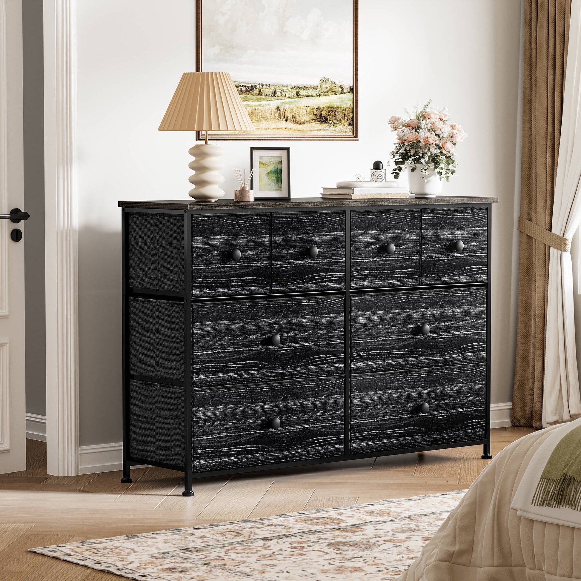8 Drawer Dresser for Bedroom Chest of Drawers Fabric Storage Bin Black