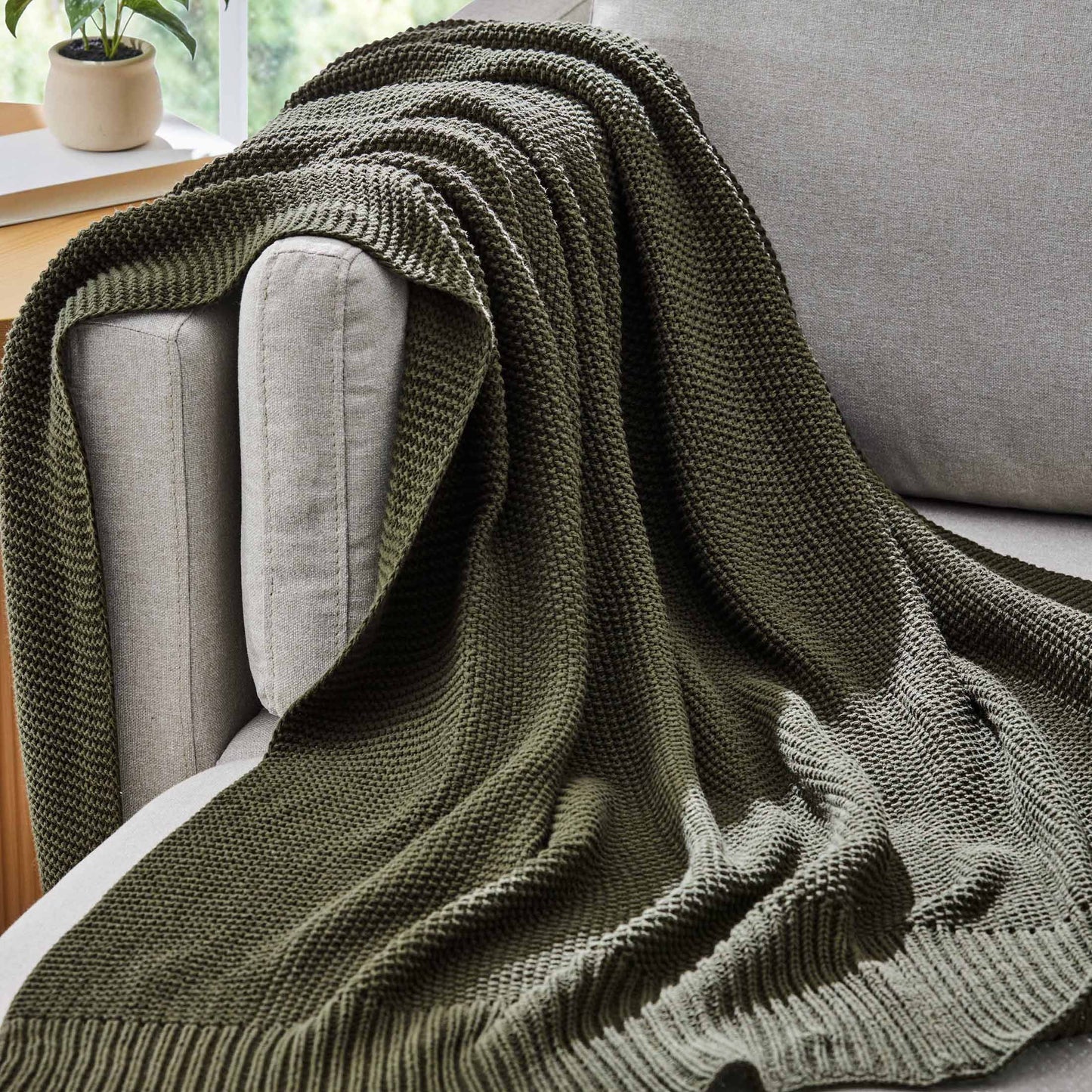 Better Homes and Gardens, Chunky Knit Deep Green Throw, Cotton-Blend, 50"X60", 2.3 LB, All Ages