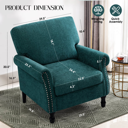 Modern Accent Chair Armchair, Linen Fabric Upholstered Comfy Single Sofa with Solid Wood Frame for Living Room, Green