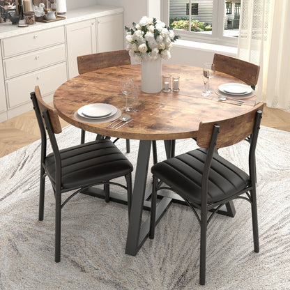 Dining Chair Set of 4, PU Leather Dining Room Chairs, Rustic Kitchen Armless Side Chair with Iron Legs, Walnut