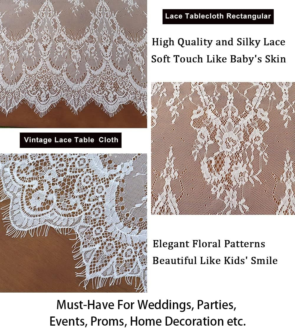 Lace Party Tablecloth Rustic Floral Fabric Rectangle Lace Table Cloth Baby Tablecloth Tea Party Tablecloth Fabric Table Cover (1, White-005)