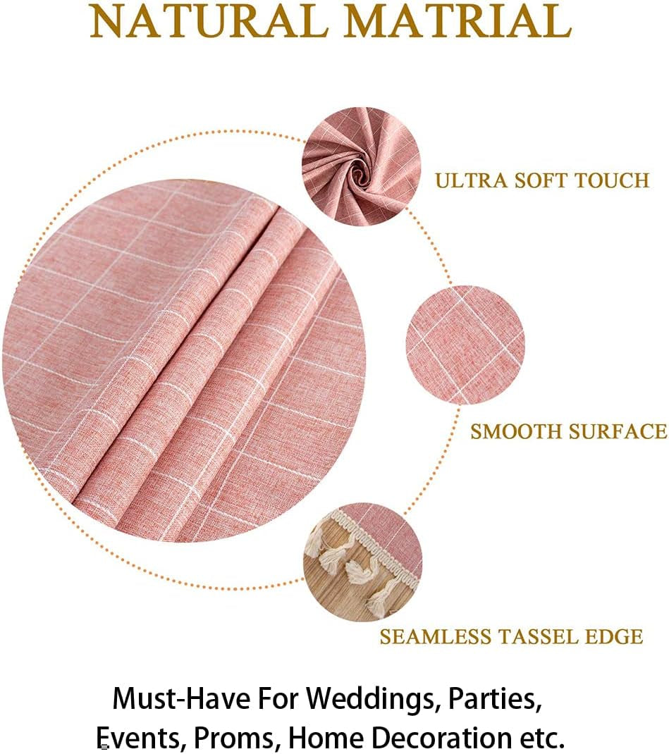 round Tablecloth - Cotton Linen Table Cover - Wrinkle Free Dust-Proof - Buffalo Check - Holiday Table Linen - 55" - Blush Embroidery Tassel - for Home Kitchen Dining