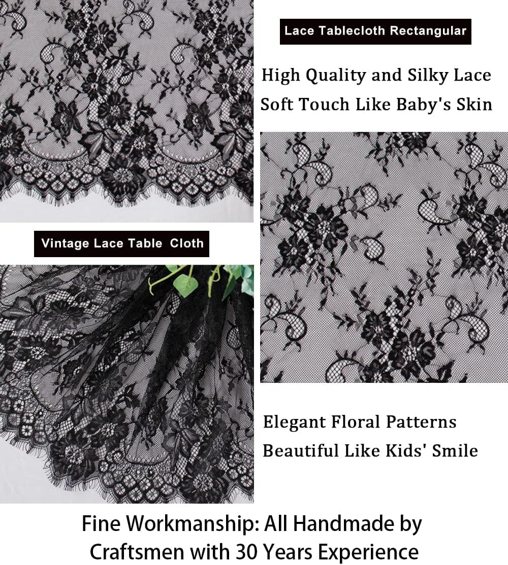 Shinybeauty Lace Tablecloth Black 60X120 Inch Vintage Floral Lace Table Cloth Em