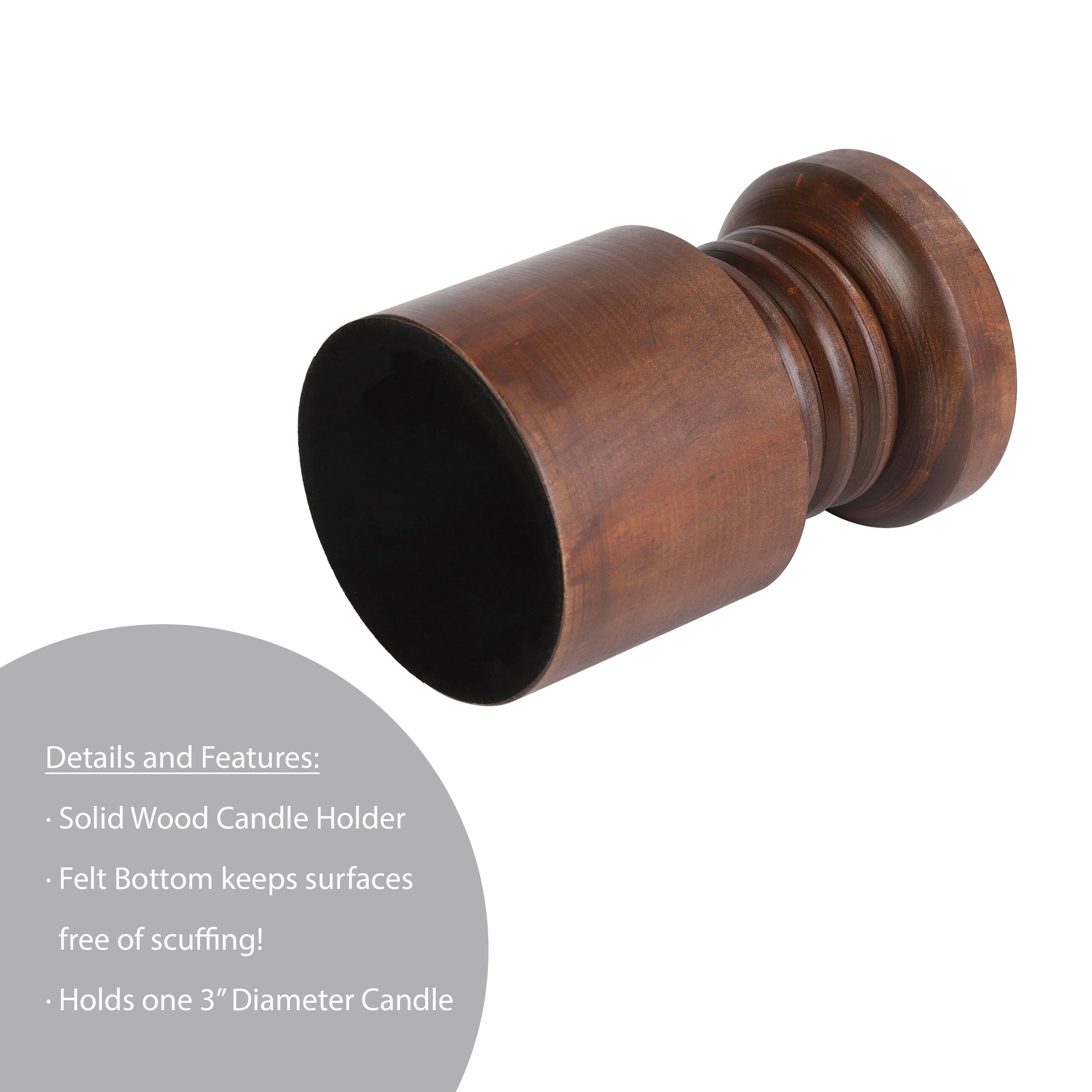 Decorative Wood Pillar Candleholder, Dark Brown, 6"