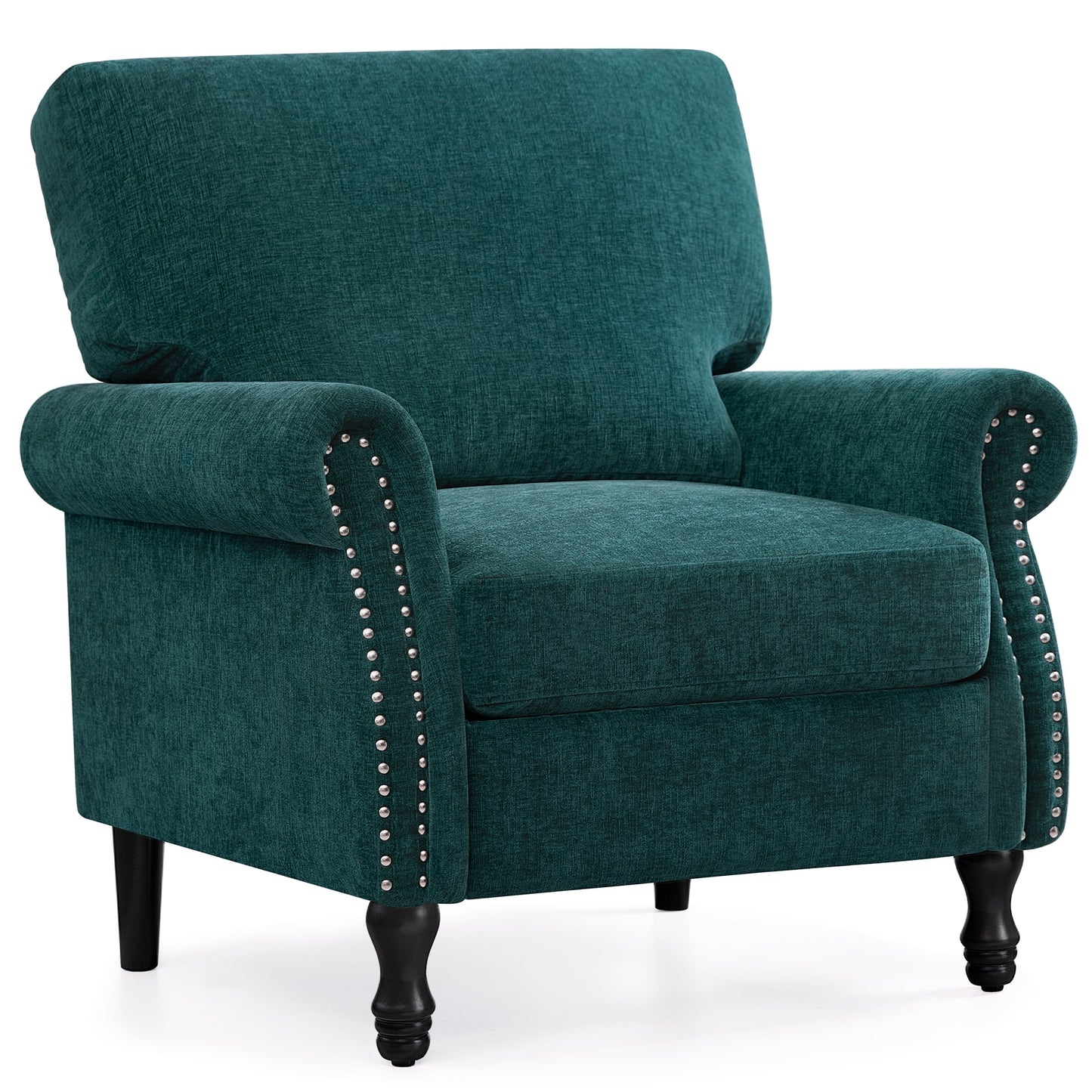 Modern Accent Chair Armchair, Linen Fabric Upholstered Comfy Single Sofa with Solid Wood Frame for Living Room, Green