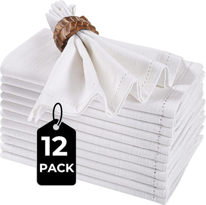 White Cotton Cloth Dinner Napkins 12 Pack – 16X16 Inch Dinner Napkins – Reusable, Machine Washable – Perfect for Wedding, Holiday, Thanksgiving, and Everyday Dining