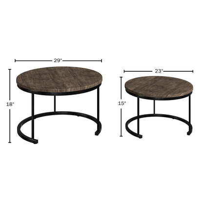 2-Piece round Coffee Table Set - Nesting Tables for Living Room, Side Tables to Use Together or Separately,Gray-Brown