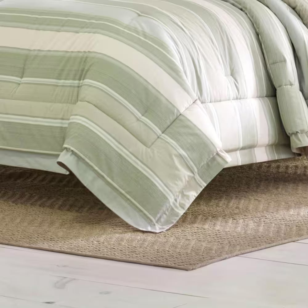 Serenity 5-Piece Green Striped Cotton Queen Comforter Set
