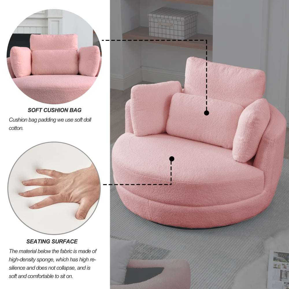 Swivel Barrel Chair, Oversized Swivel Chair with Moon Storage Ottoman Modern Upholstered Accent Chair, round Swivel Barrel Chair with 4 Pillows Leisure Sofa Chair Lounger Armchair for Living Roopink