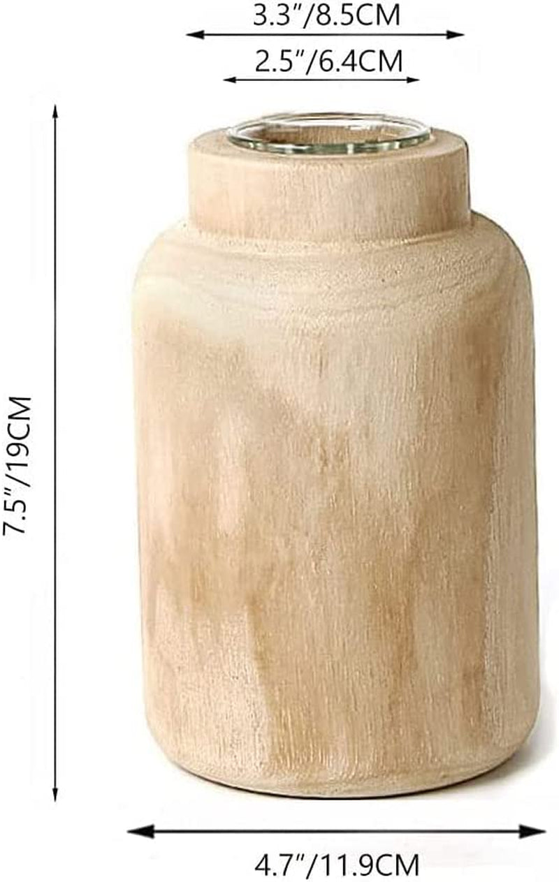 Rustic Wooden Vase Decorative, Natural Wood Vase with Glass Tube for Home Decor, Table, Mantel, Living Room Decoration (Natural)