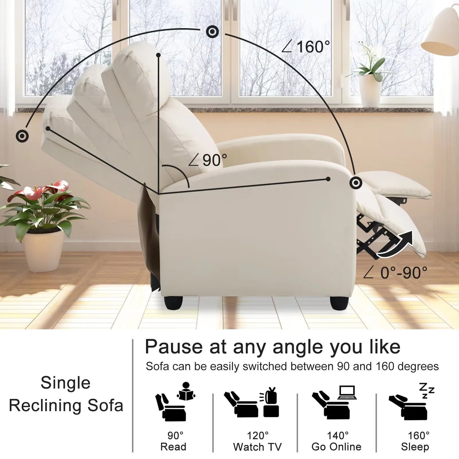 Recliner Chair for Living Room Home Theater Seating Single Reclining Sofa Lounge with Padded Seat Backrest (Beige)