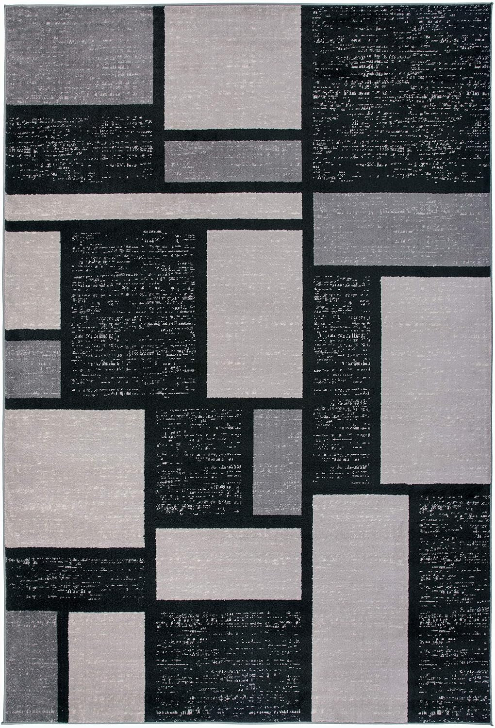 Contemporary Modern Boxes Design Soft Indoor Area Rug 3'3" X 5' Gray