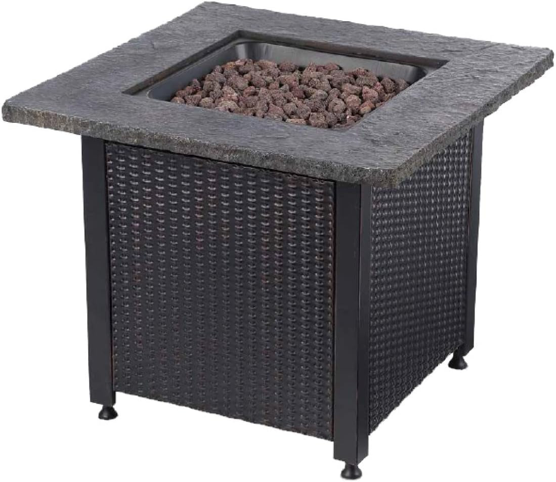 30" Outdoor Propane Gas Rock Top Fire Pit (Lava Rocks)