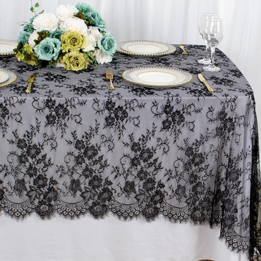 Shinybeauty Lace Tablecloth Black 60X120 Inch Vintage Floral Lace Table Cloth Em