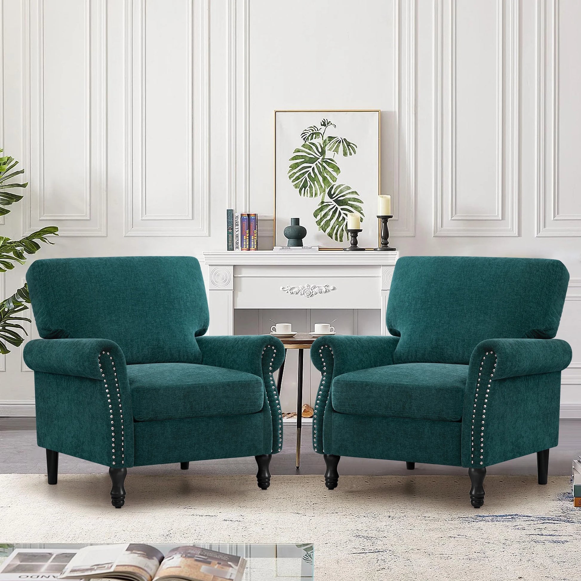 Modern Accent Chair Armchair, Linen Fabric Upholstered Comfy Single Sofa with Solid Wood Frame for Living Room, Green