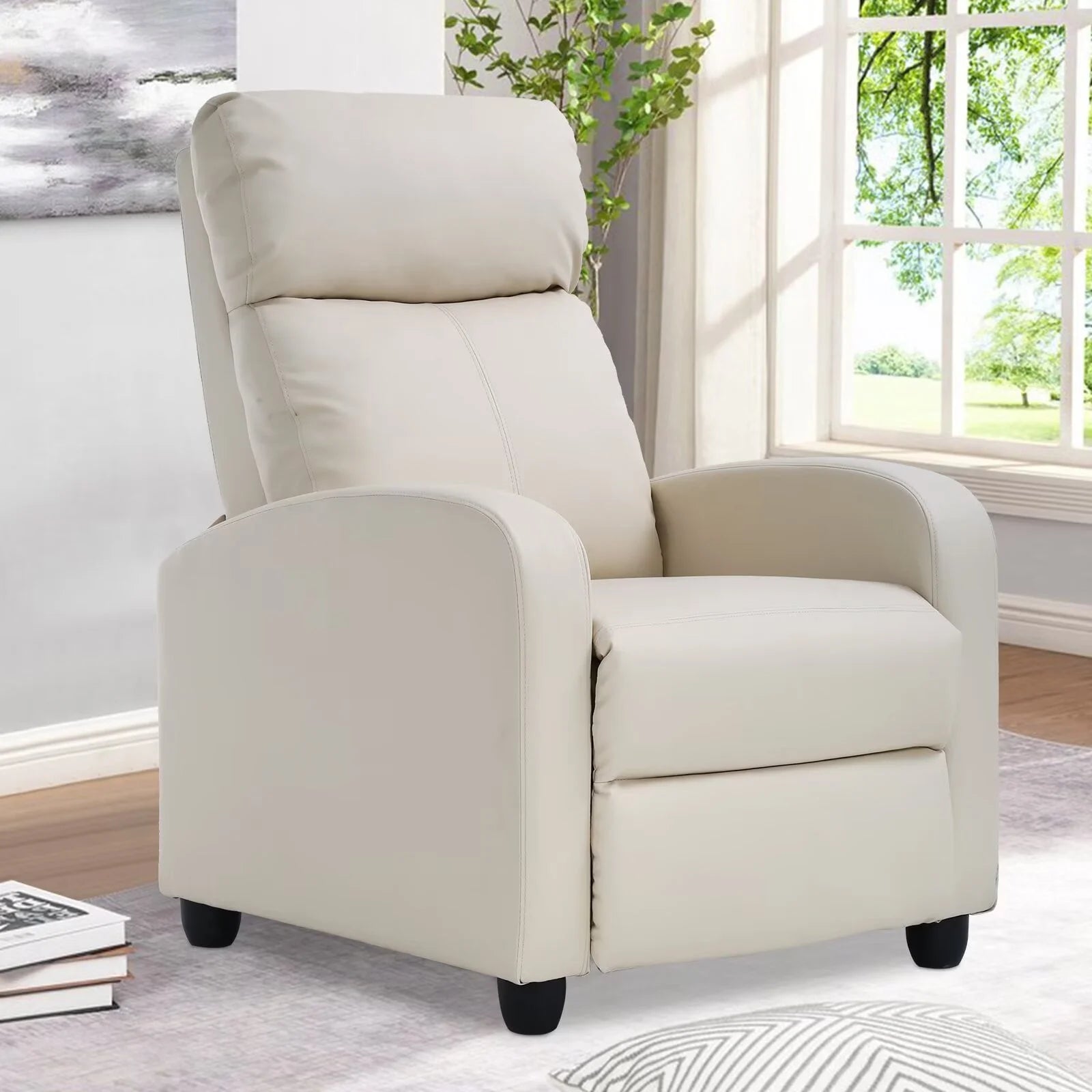 Recliner Chair for Living Room Home Theater Seating Single Reclining Sofa Lounge with Padded Seat Backrest (Beige)
