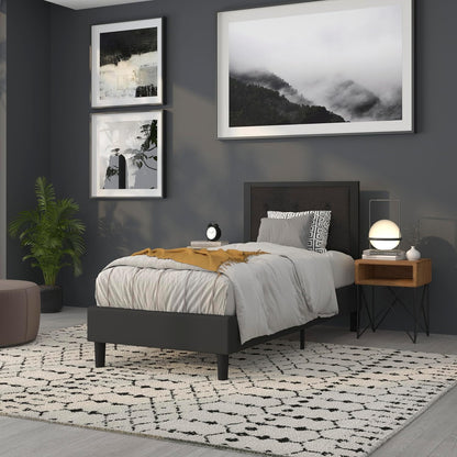 Twin Size Upholstered Metal Panel Headboard in Tufted Black Fabric