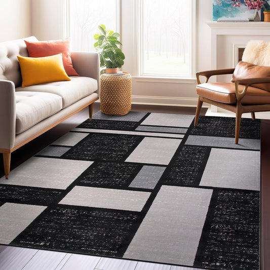 Contemporary Modern Boxes Design Soft Indoor Area Rug 3'3" X 5' Gray